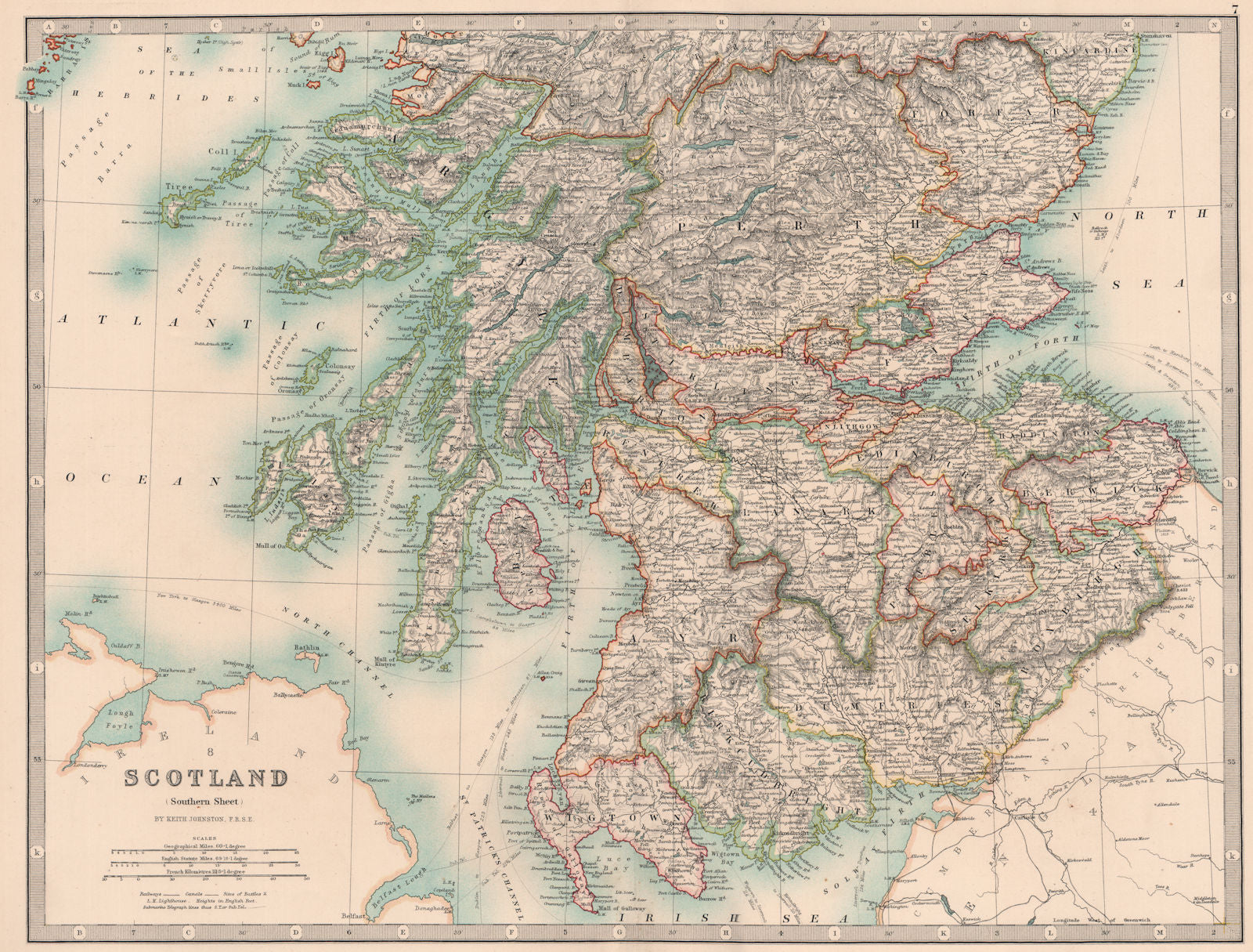 SCOTLAND SOUTH. Borders Argyll Perthshire Fife Forfar Lanark.JOHNSTON 1906 map